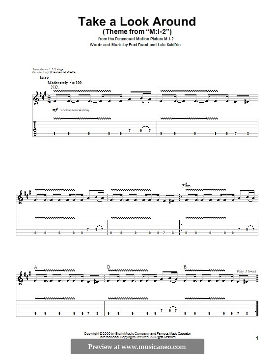 Take a Look Around (theme from Mission Impossible 2): For guitar with tab (Limp Bizkit) by Lalo Schifrin