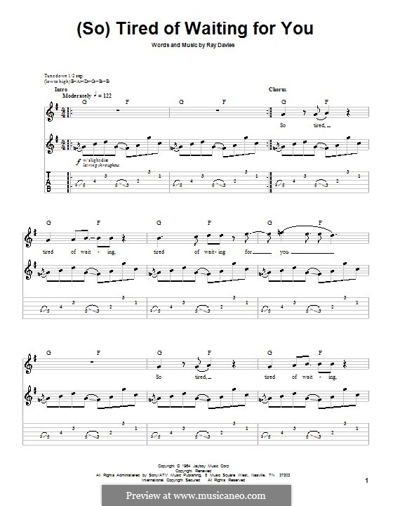 Tired of Waiting for You (The Kinks): Para guitarra com guia by Ray Davies