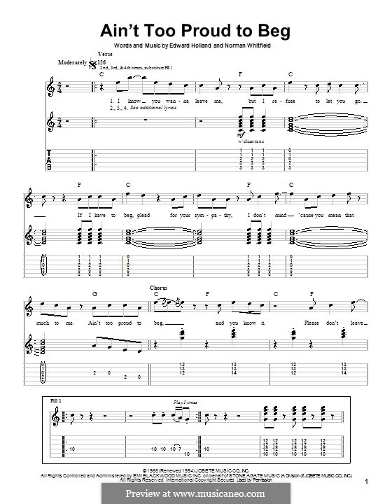 Ain't Too Proud to Beg (The Temptations): Para Guitarra by Edward Holland Jr., Norman J. Whitfield