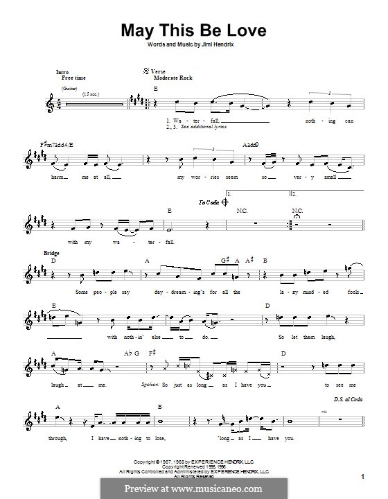 May This Be Love: melodía,letras e acordes by Jimi Hendrix
