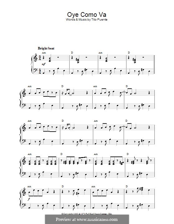 Oye Como Va (Santana): Para Piano by Tito Puente
