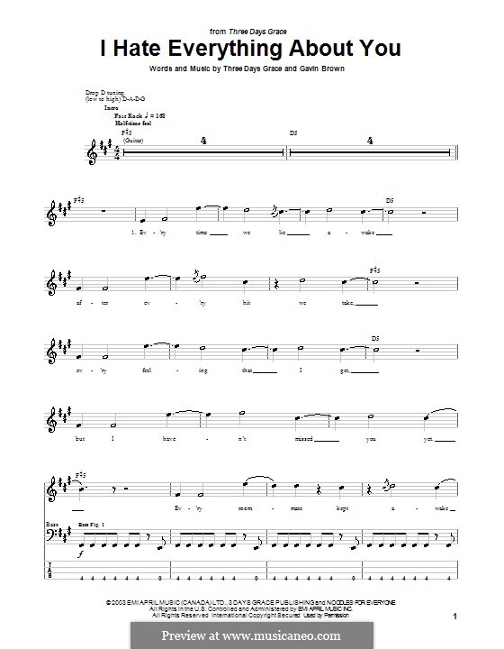 I Hate Everything About You (Three Days Grace): para baixo com guia by Gavin Brown