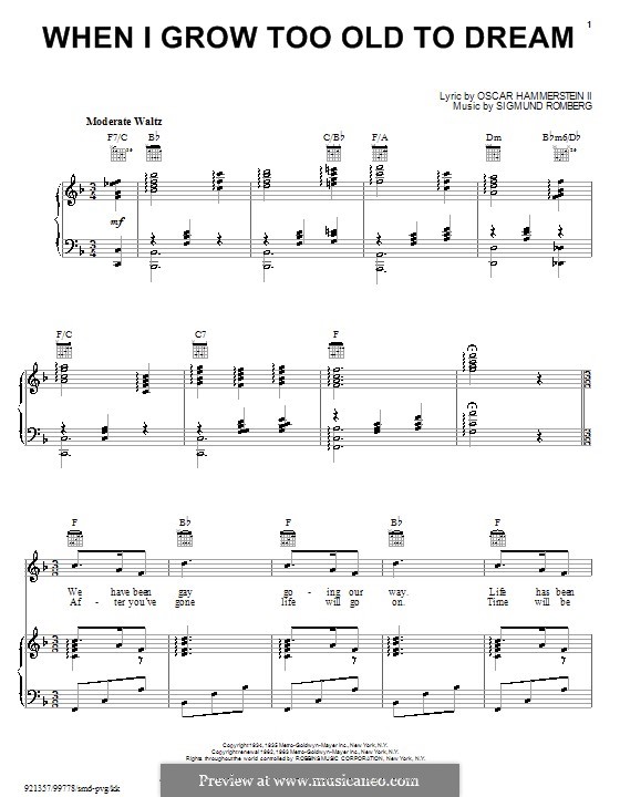 When I Grow Too Old to Dream: Para vocais e piano (ou Guitarra) by Sigmund Romberg
