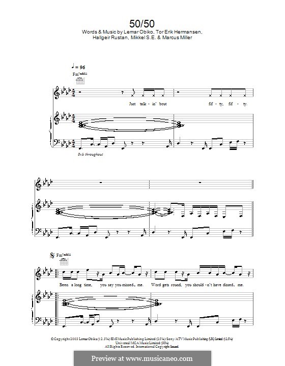 50/50 (Lemar): Para vocais e piano (ou Guitarra) by Hallgeir Rustan, Lemar Obika, Tor Erik Hermansen