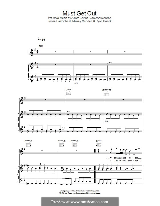 Must Get Out (Maroon 5): Para vocais e piano (ou Guitarra) by Adam Levine, Jesse Carmichael