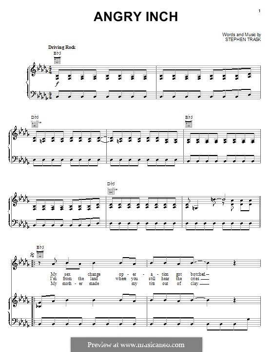 Angry Inch: Para vocais e piano (ou Guitarra) by Stephen Trask