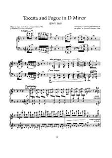 Toccata and Fugue in D Minor, BWV 565: Para Piano by Johann Sebastian Bach