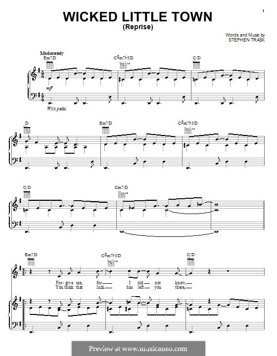 Wicked Little Town: Reprise, for voice and piano (or guitar) by Stephen Trask