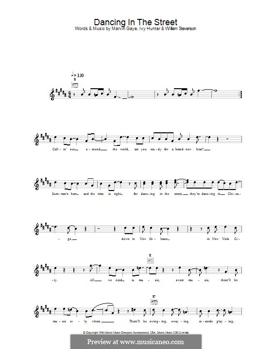 Dancing in the Street (Martha & The Vandellas): melodía,letras e acordes by Ivory Joe Hunter, Marvin P. Gaye, William Stevenson
