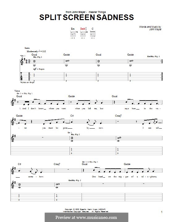 Split Screen Sadness: Para guitarra com guia by John Mayer