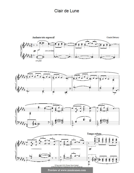 No.3 Clair de lune, for Piano: para um único musico (Editado por H. Bulow) by Claude Debussy
