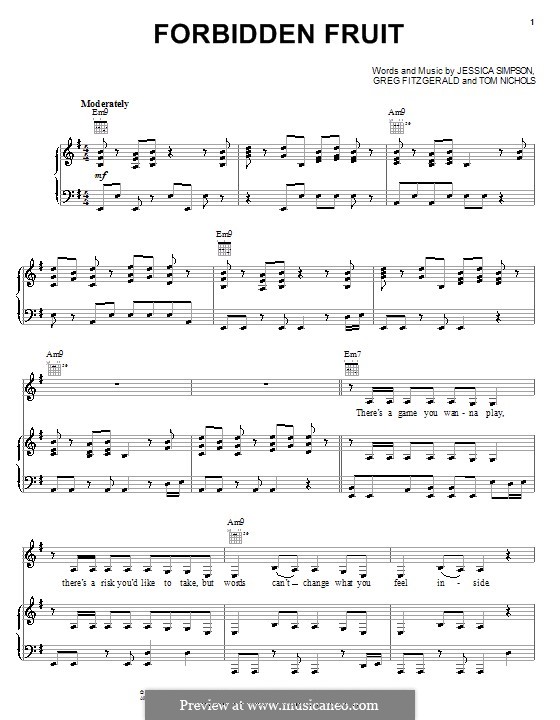 Forbidden Fruit (Jessica Simpson): Para vocais e piano (ou Guitarra) by Greg Fitzgerald, Tom Nichols