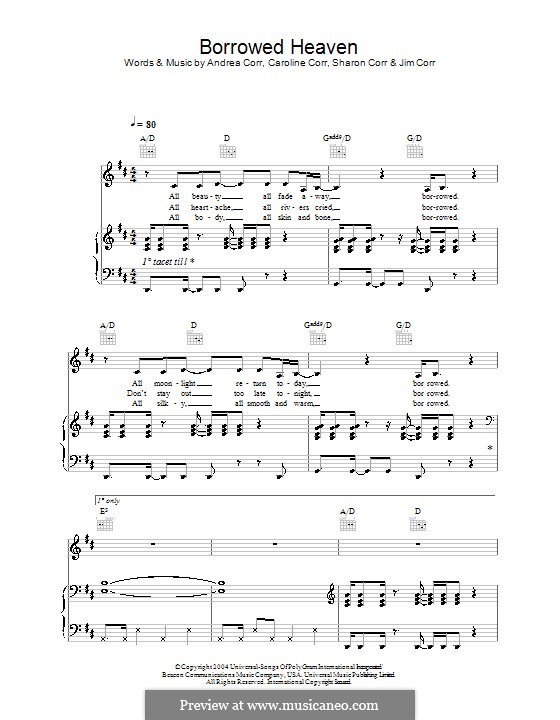 Borrowed Heaven (The Corrs): Для голоса и фортепиано (или гитары) by Andrea Corr, Caroline Corr, Sharon Corr