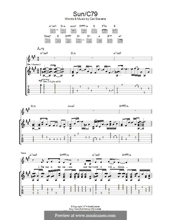 Sun/C79: Гитарная табулатура by Cat Stevens