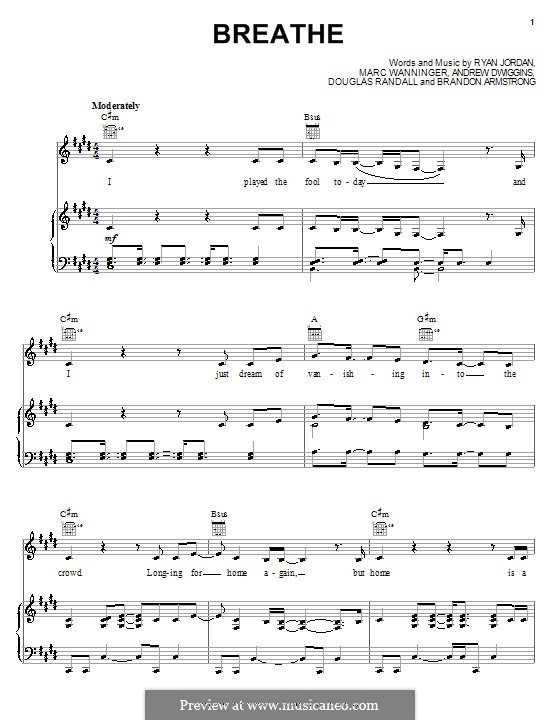 Breathe (Melissa Etheridge): Для голоса и фортепиано (или гитары) by Andrew Dwiggins, Marc Wanninger, Ryan Jordan