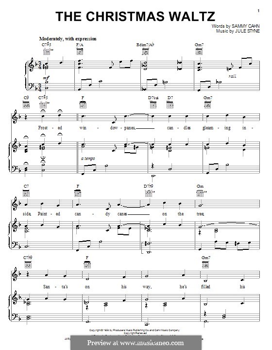 The Christmas Waltz: Для голоса и фортепиано (или гитары) by Jule Styne