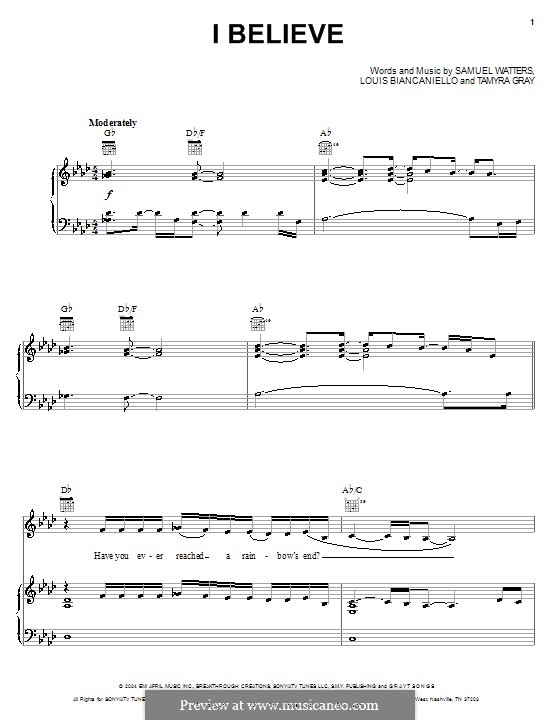 I Believe (Fantasia): Для голоса и фортепиано (или гитары) by Louis Biancaniello, Samuel Watters, Tamyra Gray