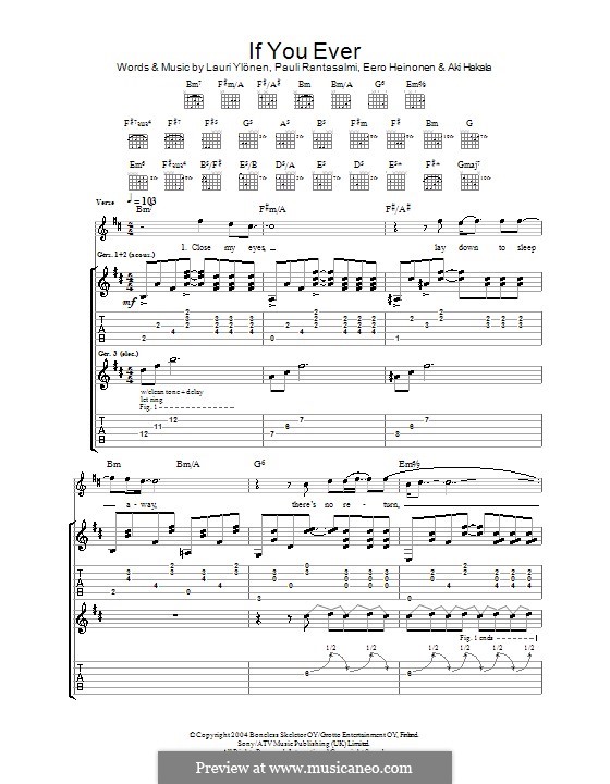 If You Ever (The Rasmus): Гитарная табулатура by Eero Heinonen, Lauri Ylönen, Pauli Rantasalmi