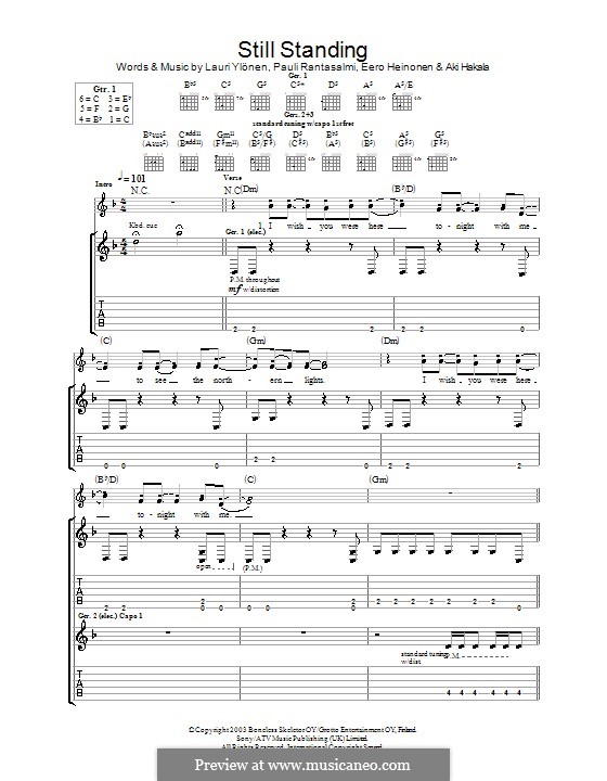 Still Standing (The Rasmus): Гитарная табулатура by Eero Heinonen, Lauri Ylönen, Pauli Rantasalmi