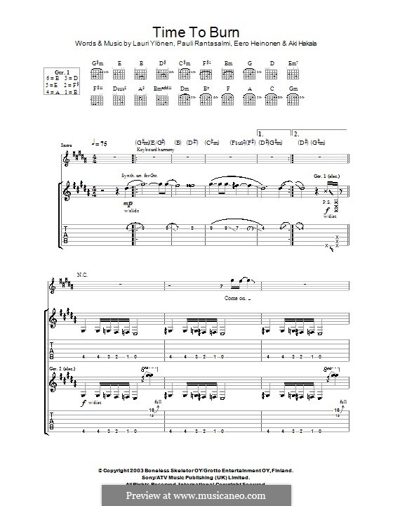 Time To Burn (The Rasmus): Гитарная табулатура by Eero Heinonen, Lauri Ylönen, Pauli Rantasalmi