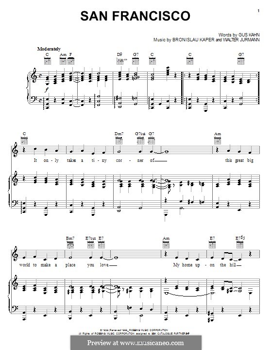 San Francisco (Judy Garland): Для голоса и фортепиано (или гитары) by Bronislau Kaper, Walter Jurmann