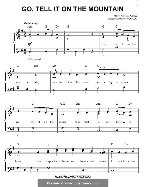 Go, Tell it on the Mountain (Printable Scores): Для фортепиано (легкий уровень) by folklore