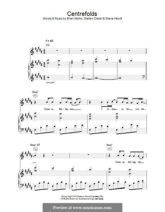 Centrefolds (Placebo): Для голоса и фортепиано (или гитары) by Brian Molko, Stefan Olsdal, Steve Hewitt