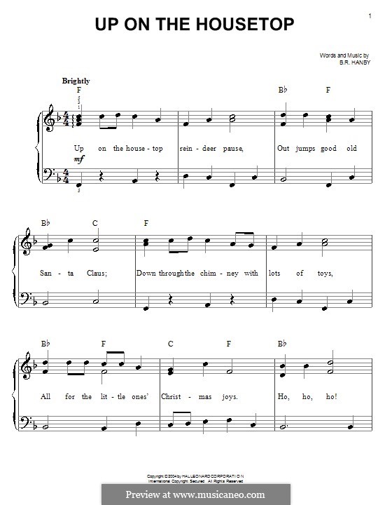 Up on the House Top: Для фортепиано (легкий уровень) by Benjamin Russel Hanby