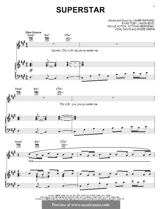 Superstar (Usher): Для голоса и фортепиано (или гитары) by Andre Harris, Jason Boyd, Nyticka Hemingway, Ryan Toby, Vidal Davis, Willie Hutch