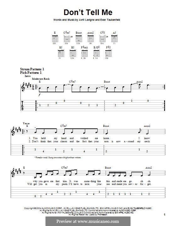 Don't Tell Me (Avril Lavigne): Для гитары (очень легкая версия) by Evan Taubenfeld