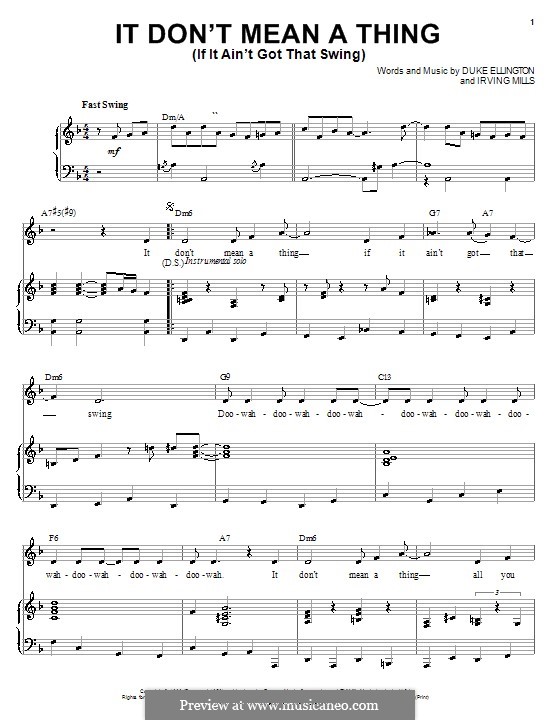 It Don't Mean a Thing (If It Ain't Got That Swing): Для голоса и фортепиано (или гитары) by Irving Mills, Duke Ellington