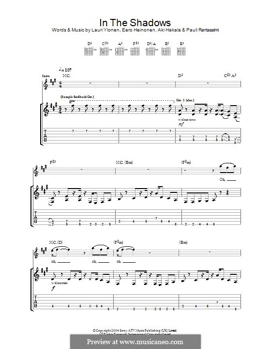 In the Shadows (The Rasmus): Гитарная табулатура by Aki Hakala, Eero Heinonen, Lauri Ylönen, Pauli Rantasalmi