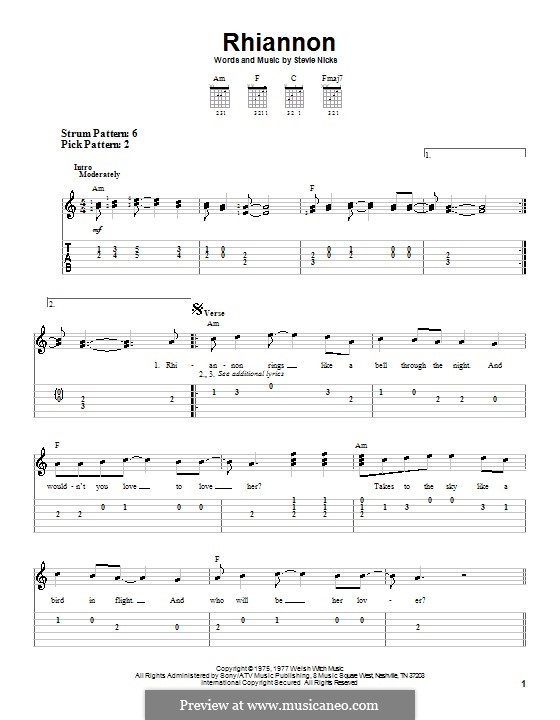 Rhiannon (Fleetwood Mac): Для гитары (очень легкая версия) by Stevie Nicks
