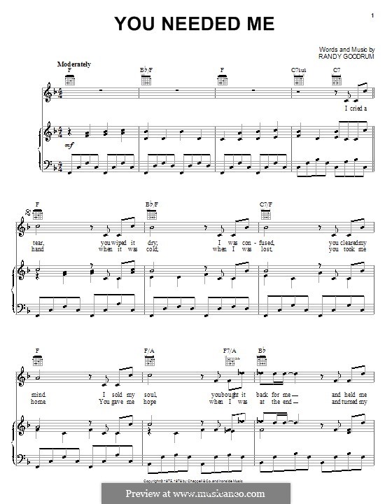 You Needed Me (Anne Murray): Для голоса и фортепиано (или гитары) by Randy Goodrum