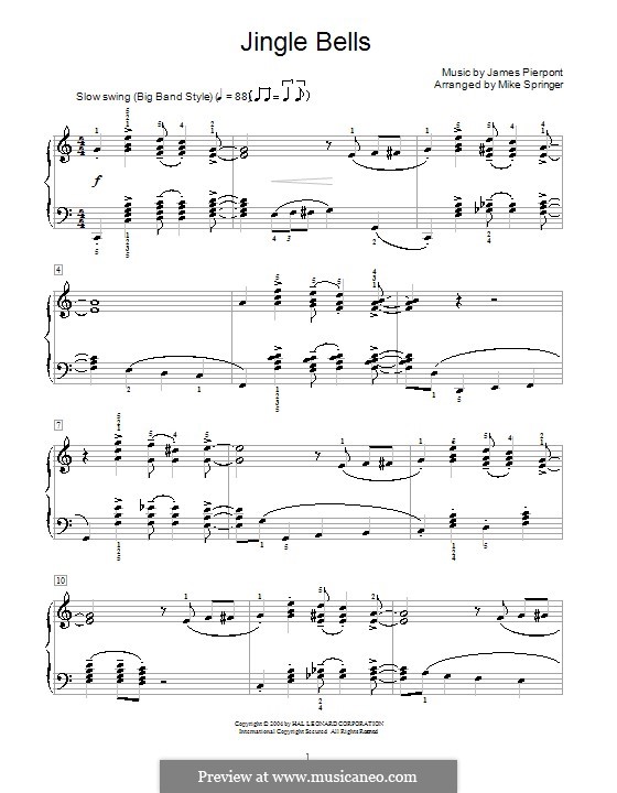 Piano version (printable scores): С аппликатурой by James Lord Pierpont