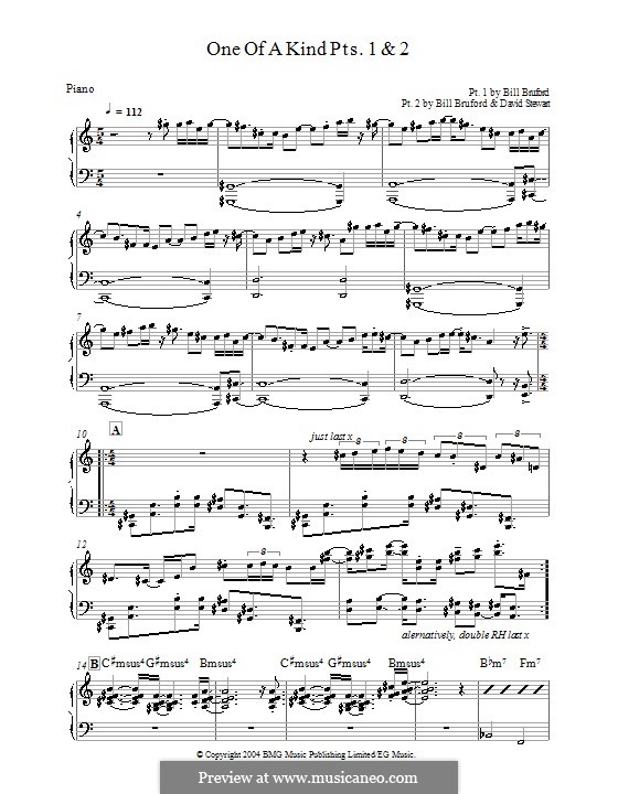 One of a Kind: Parts I-II, for piano by David A. Stewart