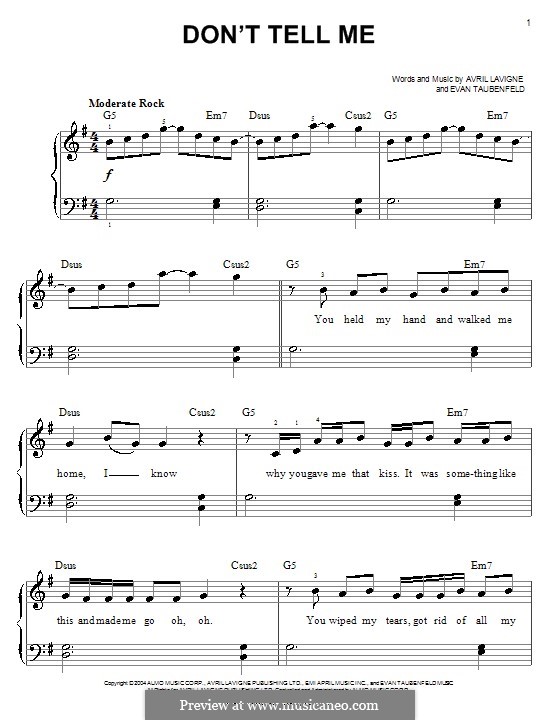 Don't Tell Me (Avril Lavigne): Для фортепиано (легкий уровень) by Evan Taubenfeld