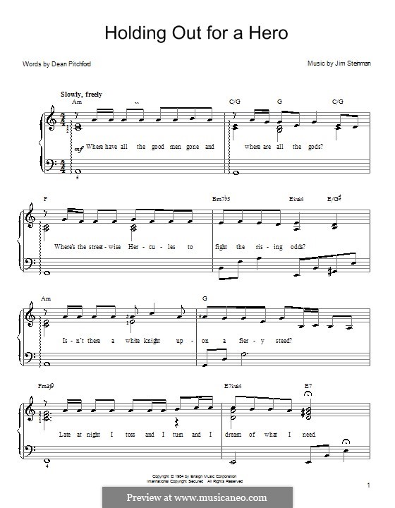 Holding Out for a Hero (Bonnie Tyler): Для фортепиано (легкий уровень) by Jim Steinman