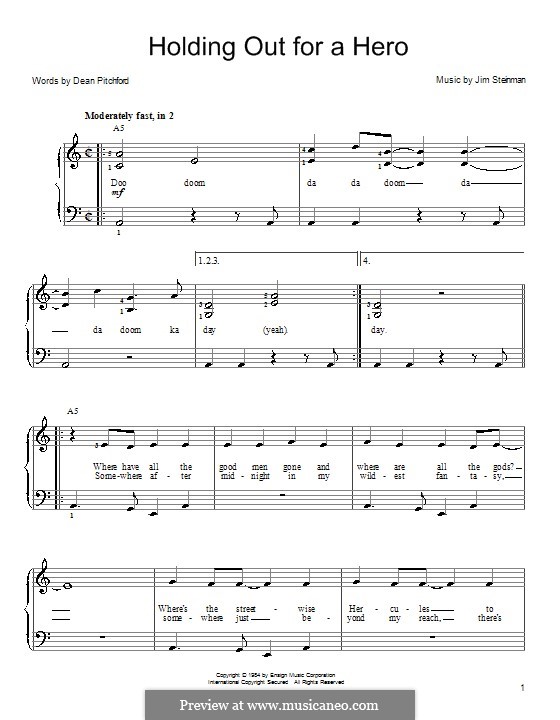 Holding Out for a Hero (Bonnie Tyler): Для фортепиано (легкий уровень) by Jim Steinman