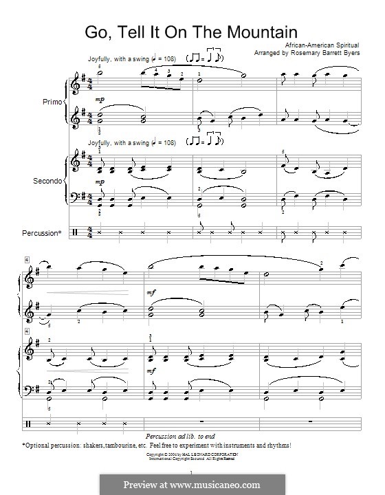 Go, Tell it on the Mountain (Printable Scores): Для фортепиано в 4 руки by folklore