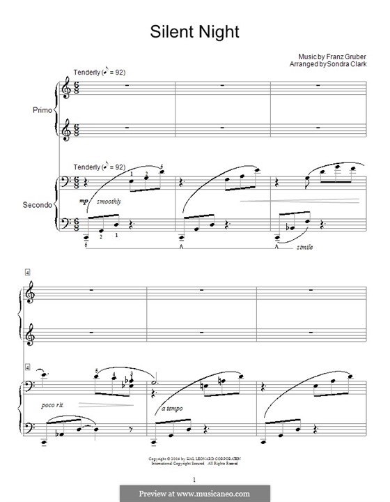 Piano version: For four hands by Франц Ксавьер Грубер