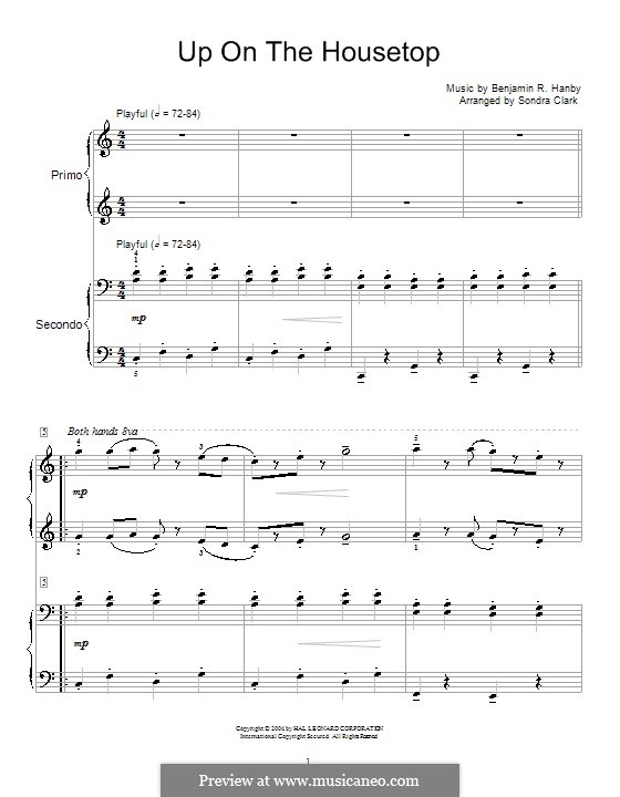 Up on the House Top: Для фортепиано в 4 руки by Benjamin Russel Hanby