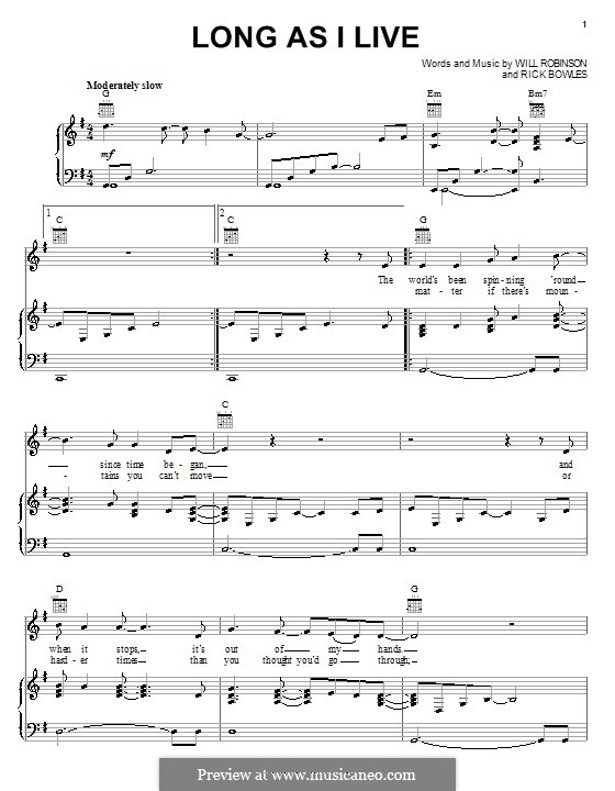 Long as I Live: Для голоса и фортепиано (или гитары) by Rick Bowles, Smokey Robinson
