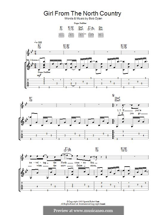 Girl from the North Country: Гитарная табулатура by Bob Dylan