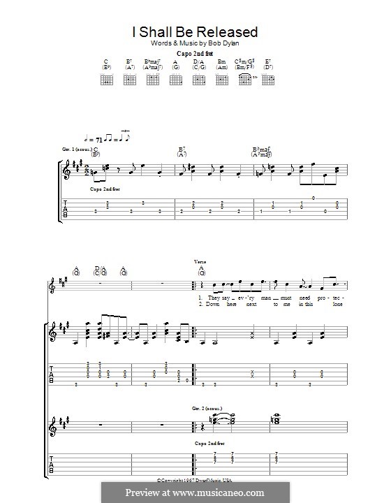 I Shall Be Released: Гитарная табулатура by Bob Dylan