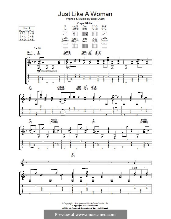 Just Like a Woman: Гитарная табулатура by Bob Dylan