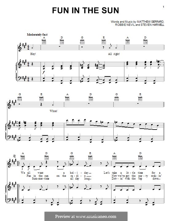 Fun in the Sun (from The Princess Diaries 2: Royal Engagement): Для голоса и фортепиано (или гитары) by Matthew Gerrard, Robbie Nevil, Steven Harwell