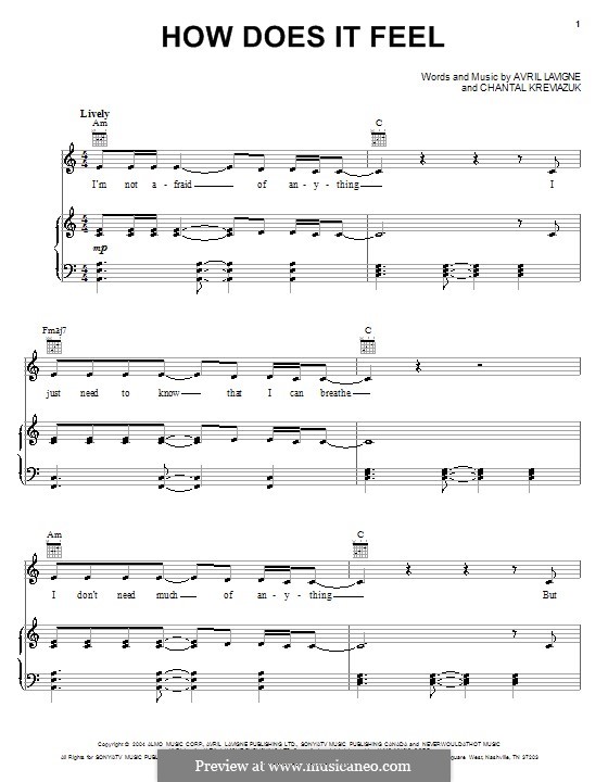 How Does It Feel (Avril Lavigne): Для голоса и фортепиано (или гитары) by Chantal Kreviazuk