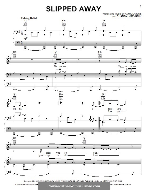 Slipped Away (Avril Lavigne): Для голоса и фортепиано (или гитары) by Chantal Kreviazuk