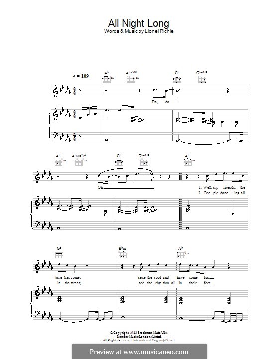 All Night Long (All Night): Для голоса и фортепиано (или гитары) by Lionel Richie